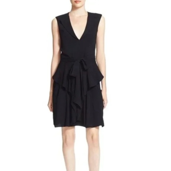 L’AGENCE Black Gabby Tiered Bow Front Dress 0 - Picture 1 of 6